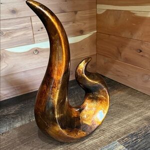 Kirklands Lacquered  Modern Bronze And Copper Foiled Ceramic Art 14” Sculpture.